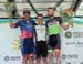 Cat 3-4 podium: Vince MARCOTTE (Langlois Brown Racing) 2nd, Riley PICKRELL (Tripleshot Cycling Club) 1st, Steve SAVAGE (Steed Cycles) 3rd 		CREDITS:  		TITLE:  		COPYRIGHT: